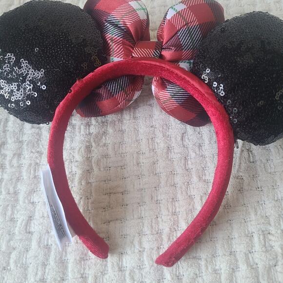 Disney Parks Christmas plaid and sequin Minnie Mouse ear headband One Size Fits main image 5